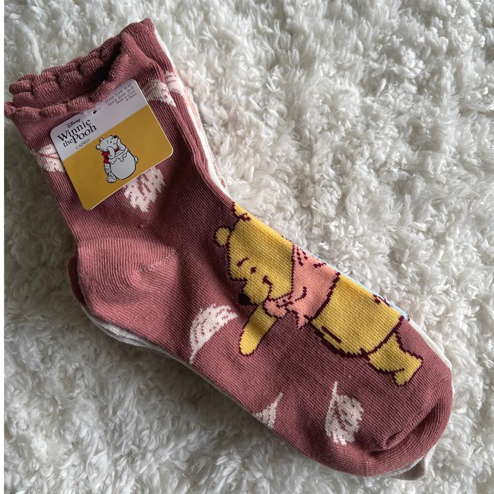Disney Winnie the Pooh Capri Ankle Socks 5-Pairs Size 9-11 Fall Cozy NWT NEW